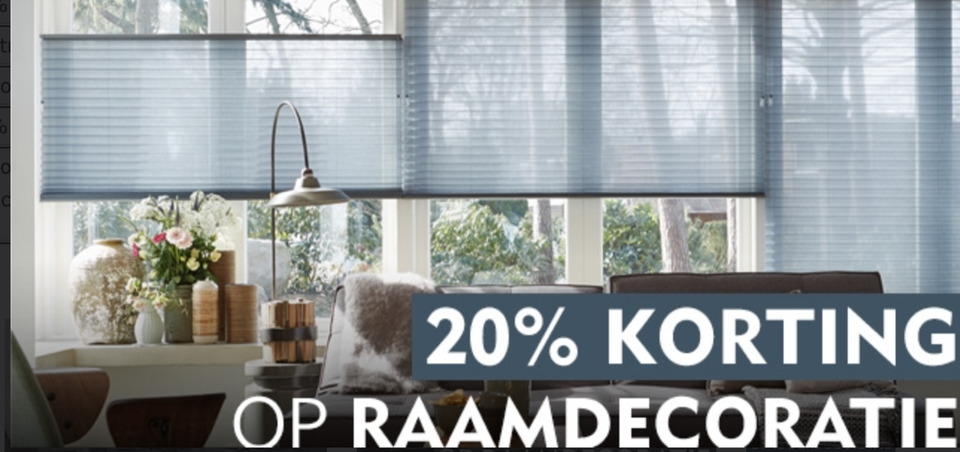 20% korting op raamdecoratie