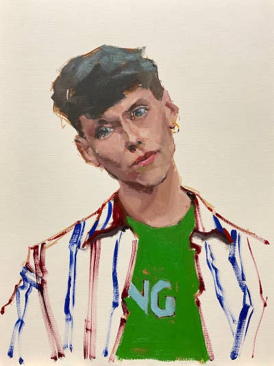 Young man, green shirt, 30 x 40 cm, oilpainting