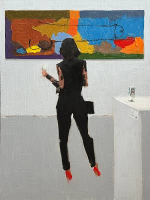 ‘Dat het schilderij was beklad, bleef bij menig liefhebber der moderne kunsten nog lang onopgemerkt’, 40 x 30 cm, olieverf, 2023